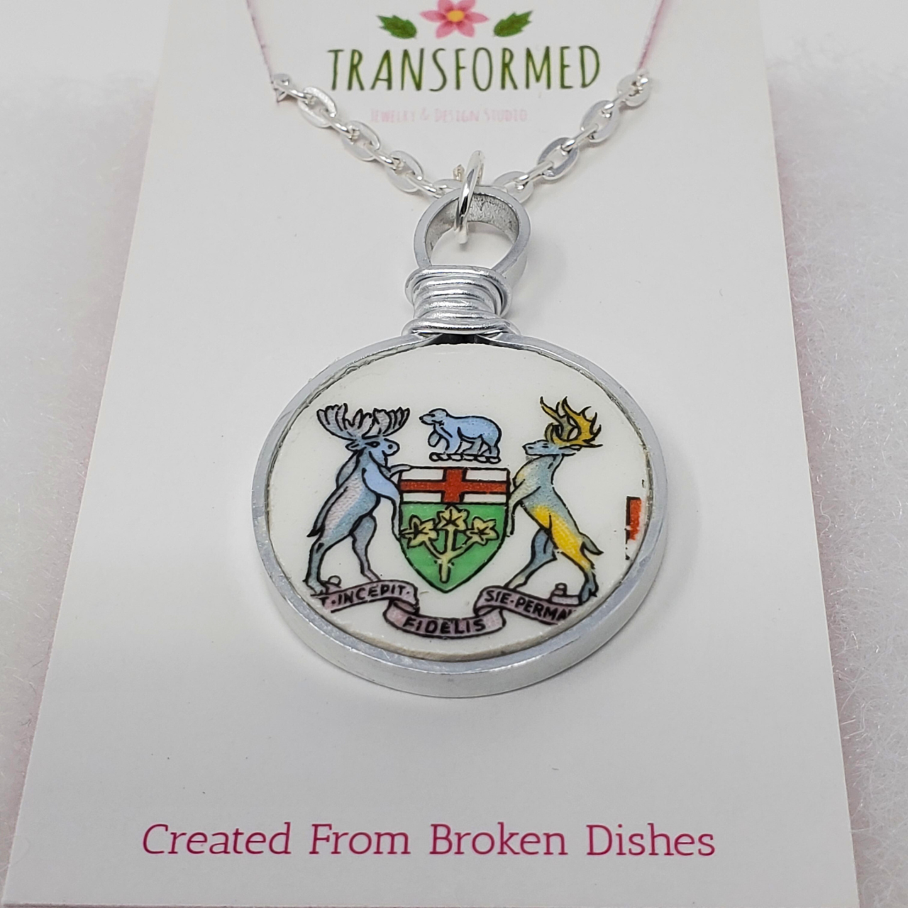 Transformed jewellery Coat of Arms Upcycled Broken China Necklaces