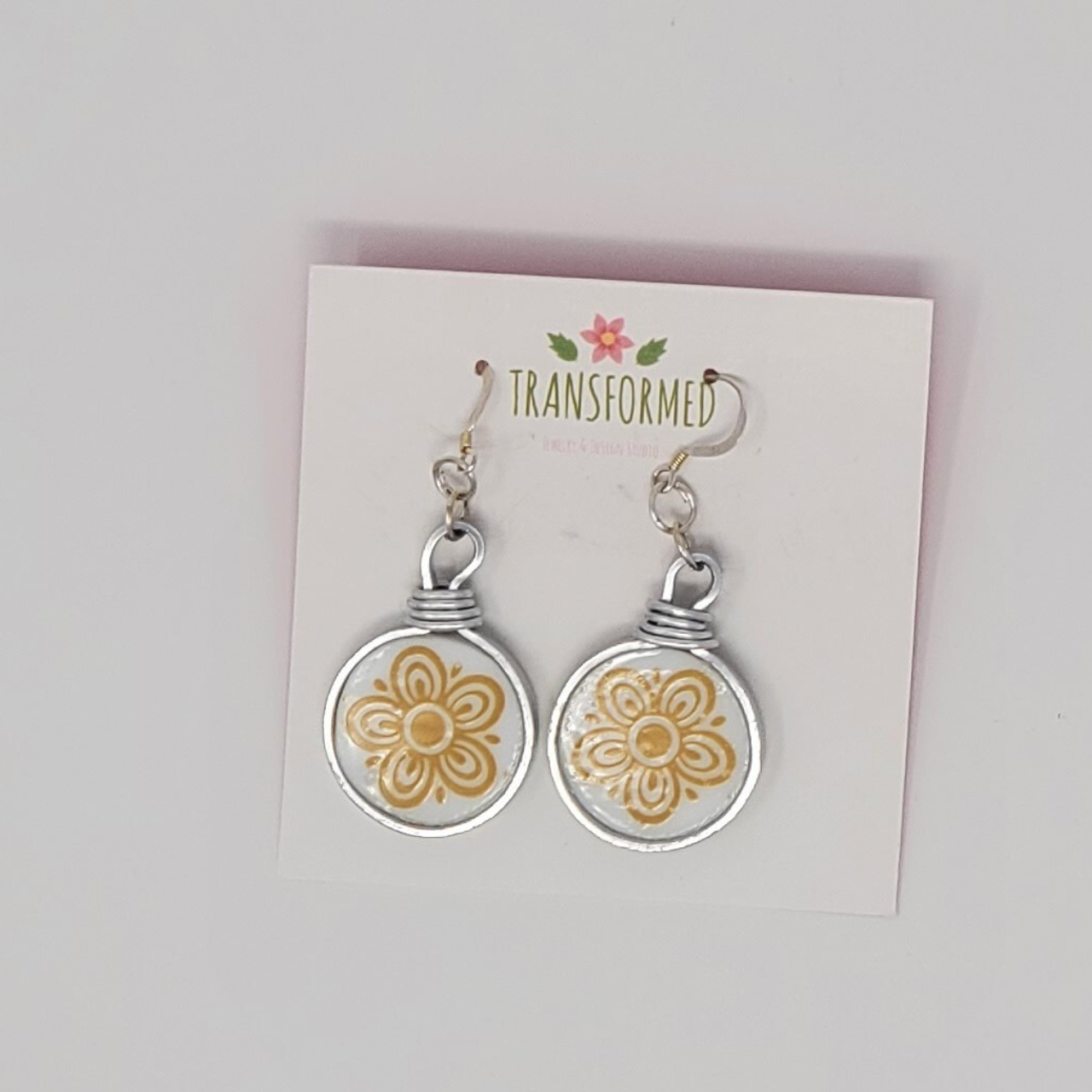 Transformed jewellery dangle / Flower Upcycled Broken China Earrings