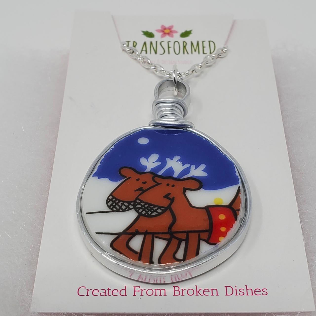 Transformed jewellery Reindeer Upcycled Broken China Necklaces
