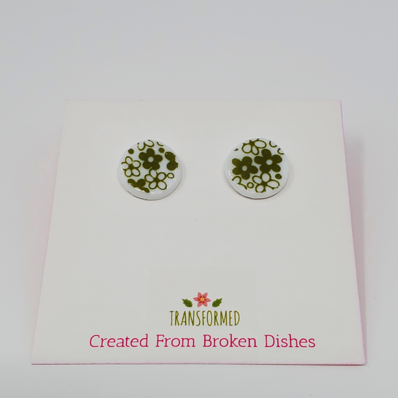 Transformed jewellery stud / Flower Upcycled Broken China Earrings