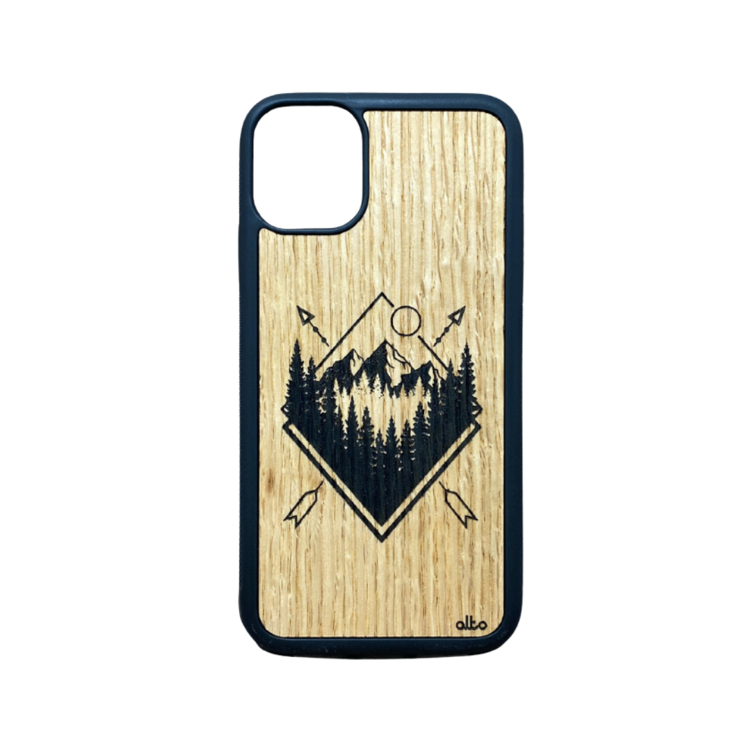 mountains and trees in a diamond with arrows through 