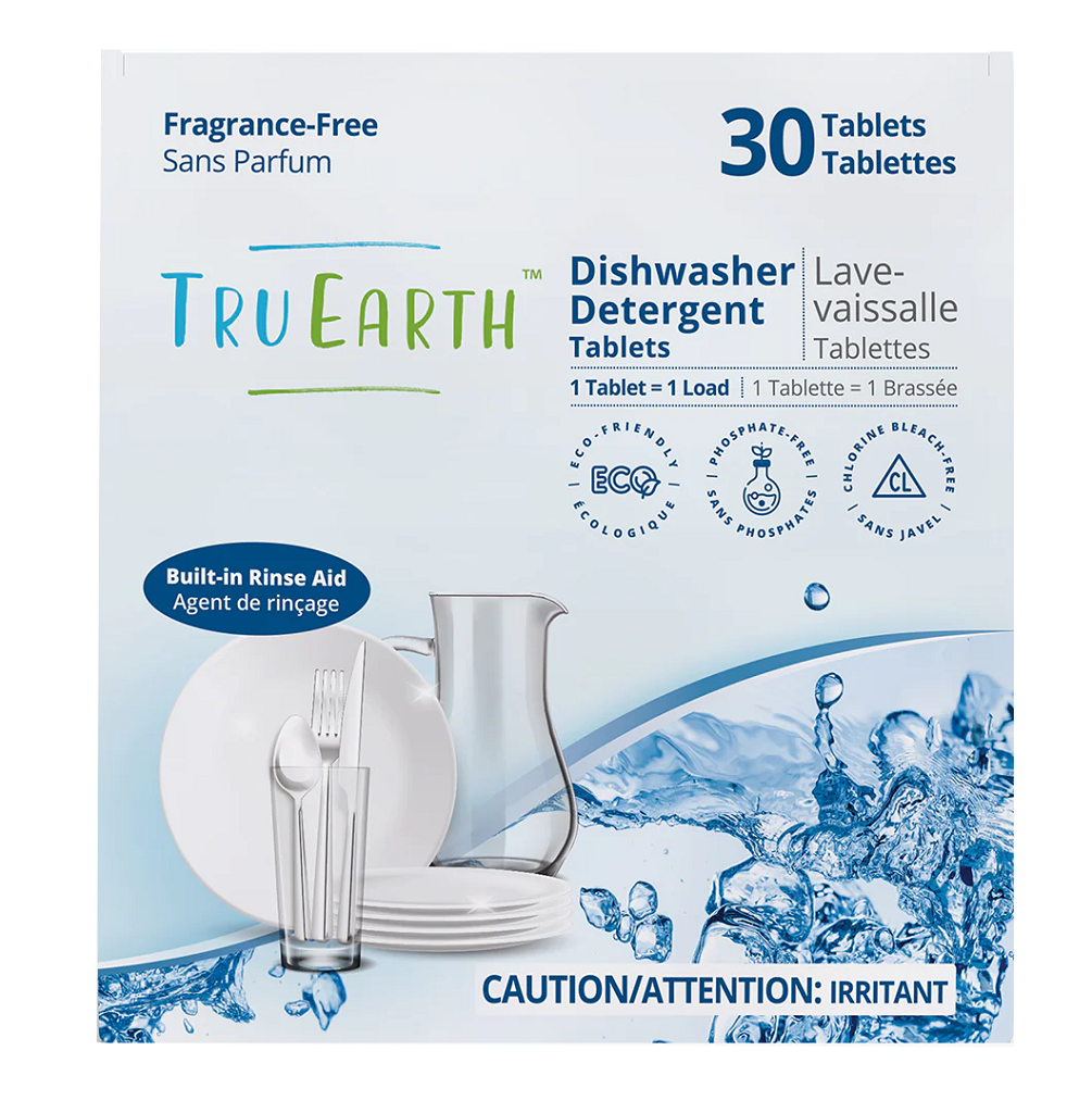 blue & white box of Tru Earth Dishwasher Detergent Tablets 