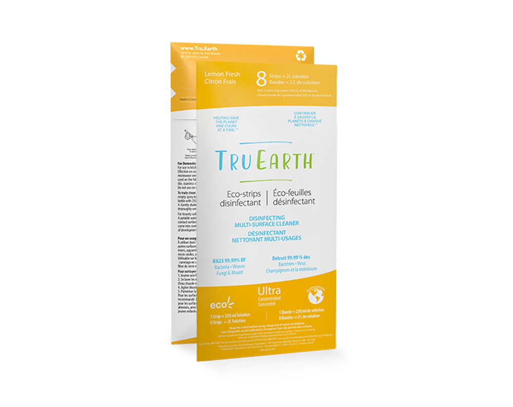 packaged of Tru Earth. They are yellow and white.