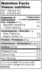 white nutrition label with black print