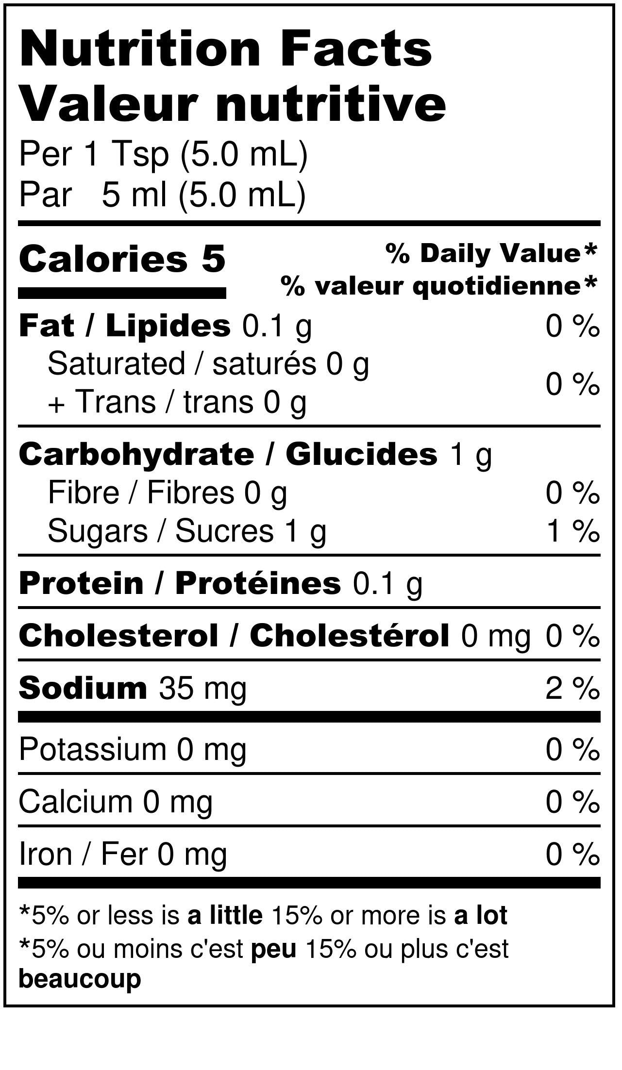 white nutrition label with black print