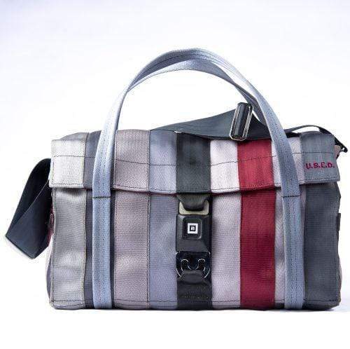 front view with black buckle closed short straps up 