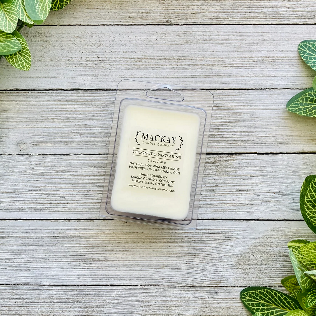 white wax melt with clear label in plastic